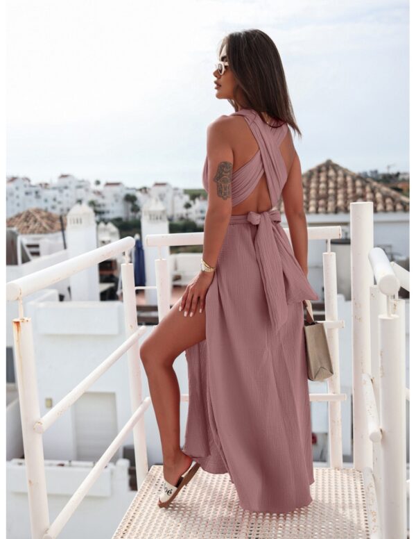 a2e5801d0235475238c4c07aa6f377bd3965dfdd Muślinowa sukienka wiązana na wiele sposobów ALEXIA - brudny róż