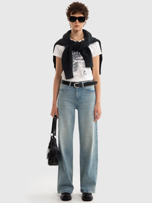 Jeansy damskie z szeroką nogawką z kolekcji Authentic niebieskie Atrea 130