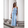 Komplet top z szerokimi spodniami AMARE - błękitny
