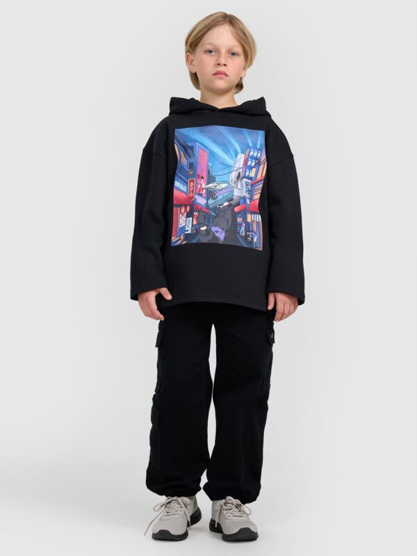 4F Bluza dresowa nierozpinana z kapturem chłopięca - czarna 158 (12-13 lat)