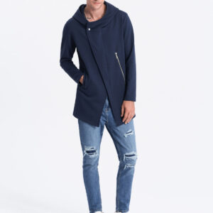 Długa bluza męska z asymetrycznym zapięciem HAGA - granatowa