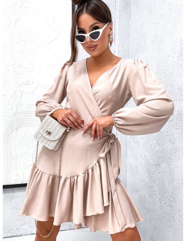 aa641e44d12b698eb5ebd4fd29dc23609d9a5bb6 Przekładana sukienka z falbaną NALINA - cappuccino