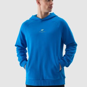 4F Bluza dresowa nierozpinana z kapturem z bawełny organicznej męska - kobaltowa