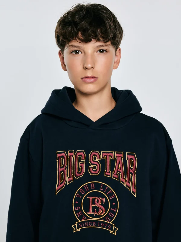 Bluza chłopięca z kapturem z haftem granatowa Liron 403