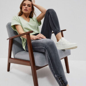 ab1d21d52da5e431e264b60a93a7e15b1c7b849c Jeansy skinny medium waist z przetarciami grafitowe