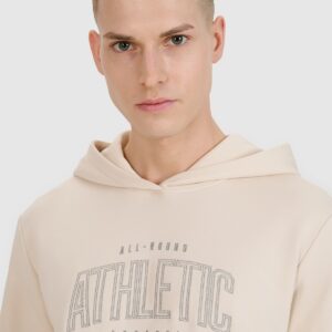 4F Bluza dresowa nierozpinana z kapturem męska - beżowa