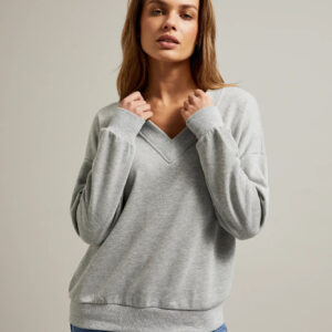 ac2e679556bd6d141e78f989ef1fadd9498d62f5 Gładka bluza z dekoltem w serek szara