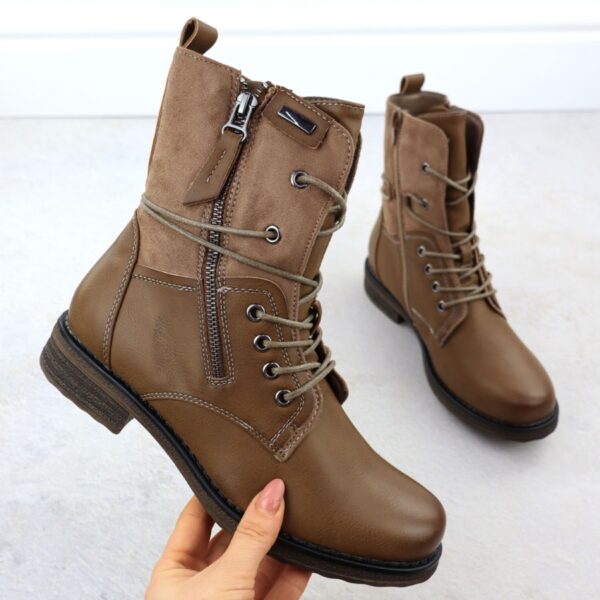 Workery damskie sznurowane i na suwak khaki Jezzi