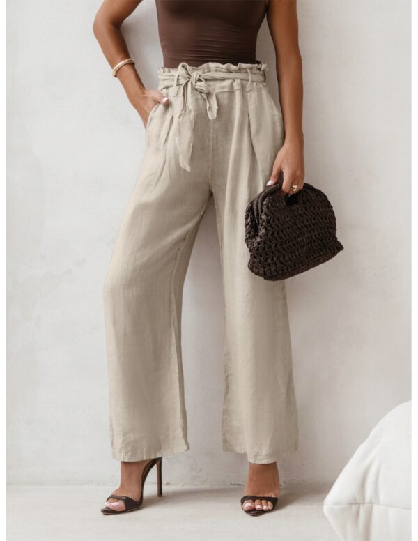Stylowe lniane spodnie z paskiem ASKAR - beżowe