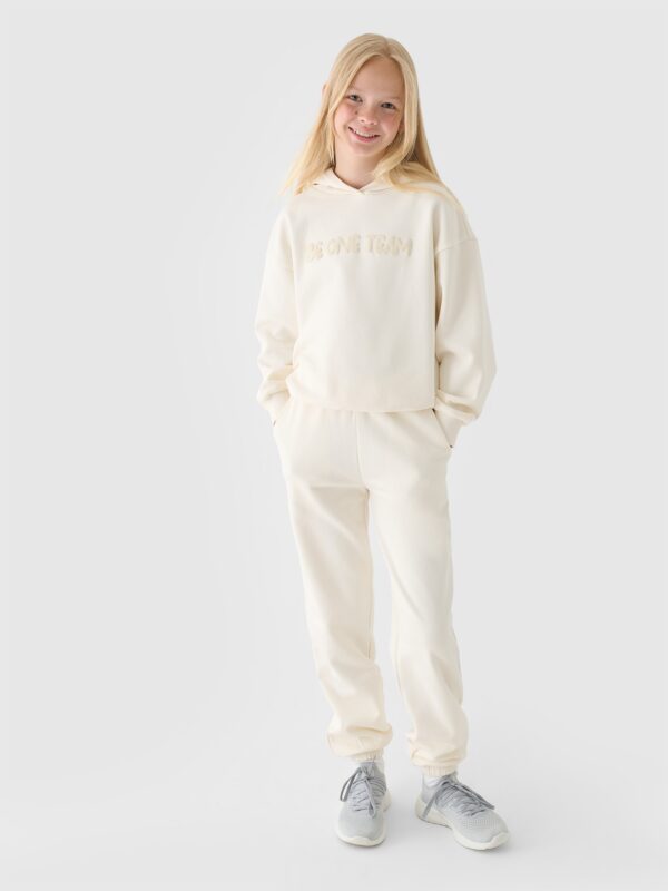 4F Bluza dresowa nierozpinana z kapturem dziewczęca - beżowa 122 (6-7 lat)