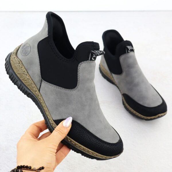 b16bcaeaa9c001b446d05fecb2e57995adbd11da Botki damskie komfortowe wsuwane szare Rieker N3280