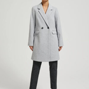 Prosty płaszcz zapinany na guziki szary