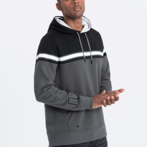 Bluza męska z kapturem trzykolorowa - szara V2