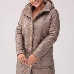 Pikowany ciemno-beżowy płaszcz Vivien z fantazyjnymi kieszeniami OVERSIZE PLUS SIZE XXL JESIEŃ