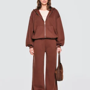 Bluza damska rozpinana z kapturem brązowa Marta 804