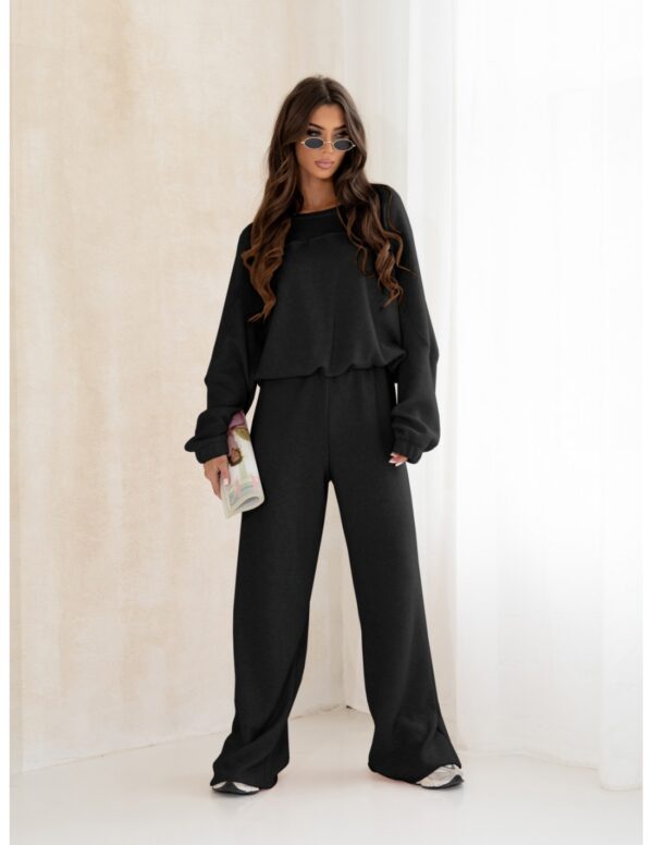 Komplet dzianinowy z szerokimi spodniami MILENA - czarny