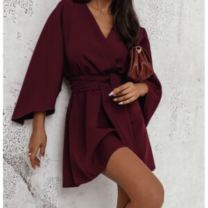 Sukienka mini z przekładanym dekoltem ALIA - bordowa