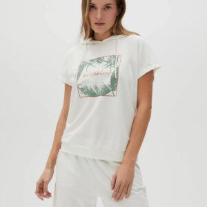 Bluza z kapturem i krótkimi rękawami biała