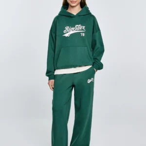 Bluza dziewczęca z kapturem z nadrukiem zielona Rubilia 304