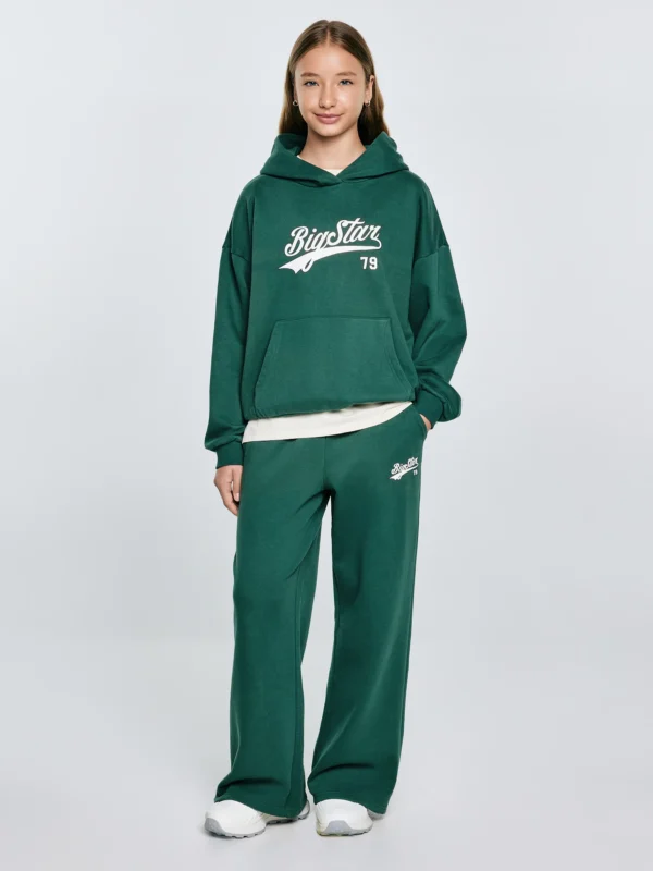 Bluza dziewczęca z kapturem z nadrukiem zielona Rubilia 304