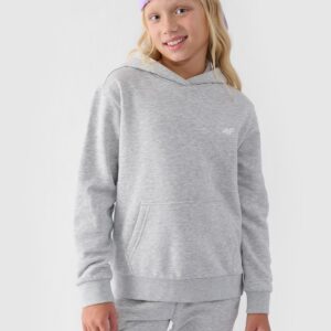 b94bf370bbfaca7fcac49bad09ea79a69de017b3 4F Bluza dresowa nierozpinana z kapturem dziewczęca - szara 164 (13-14 lat)