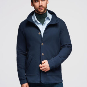 Bluza męska zapinana na guziki ze stójką – granatowa V4