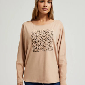 Bluza z nadrukiem i długimi rękawami beżowa