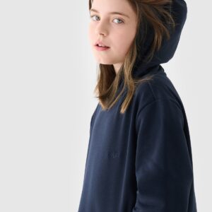 4F Bluza dresowa nierozpinana z kapturem dziewczęca - granatowa 122 (6-7 lat)