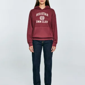 Bluza damska z kapturem z haftem bordowa Merta 604