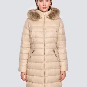 Płaszcz damski puchowy pikowany beżowy Rosabel 801