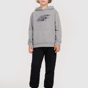 4F Bluza dresowa nierozpinana z kapturem chłopięca - szara 122 (6-7 lat)