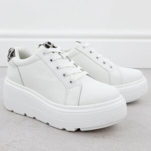 Skórzane półbuty damskie na platformie białe Vinceza 89144
