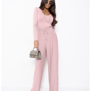 Komplet z wiskozy bluzka i szerokie spodnie AGRA - brudny róż