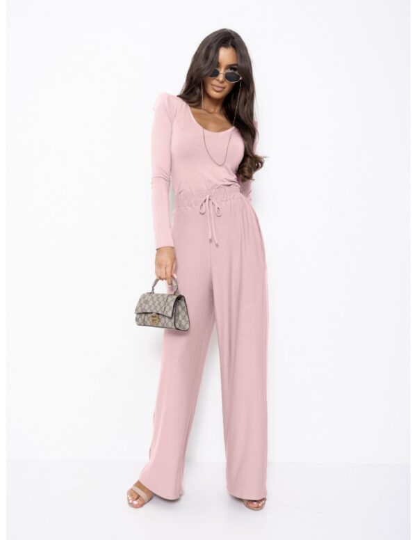 Komplet z wiskozy bluzka i szerokie spodnie AGRA - brudny róż