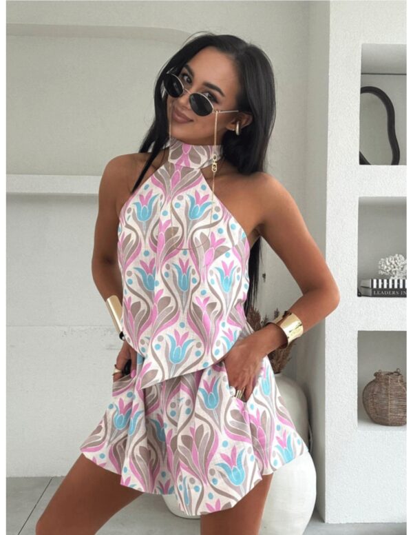 Lniany komplet top halter i szorty ANSLEE - wzór 1