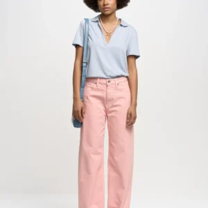 Jeansy damskie z rozszerzaną nogawką różowe Meg 601