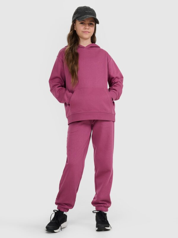 4F Bluza dresowa nierozpinana z kapturem dziewczęca - fioletowa 134 (8-9 lat)