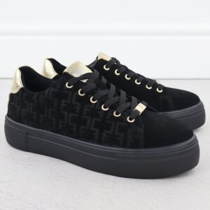 Skórzane półbuty damskie sneakersy na platformie czarne Filippo DP6850