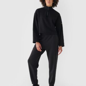 4F Bluza dresowa cropped nierozpinana bez kaptura damska - czarna