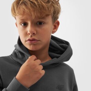 4F Bluza dresowa nierozpinana z kapturem chłopięca - szara 140 (9-10 lat)