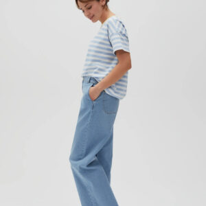 Gładkie jeansy z szerokimi nogawkami niebieskie