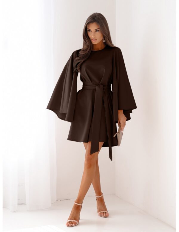 Trapezowa sukienka z szerokimi rękawami ENJA - czekoladowa