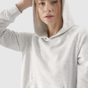 4F Bluza dresowa nierozpinana z kapturem damska - szara