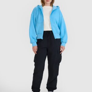 4F Bluza dresowa rozpinana z kapturem damska - niebieska