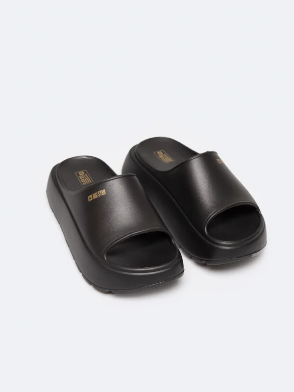 Klapki damskie na podwyższonej podeszwie czarne RR274A567 906