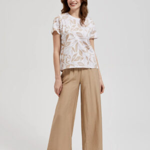 Bluza z okrągłym dekoltem i wzorem liści beżowa