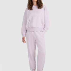 4F Bluza dresowa nierozpinana z kapturem damska - fioletowa