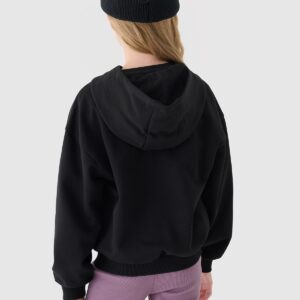 4F Bluza dresowa nierozpinana z kapturem dziewczęca - czarna 122 (6-7 lat)