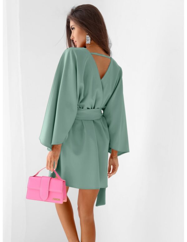 WP sukienka mini z przekładanym dekoltem - szałwiowa