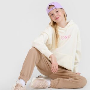 4F Bluza dresowa nierozpinana z kapturem dziewczęca - biała 122 (6-7 lat)